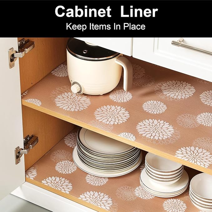 Cooyes Shelf Liners for Kitchen Cabinets Waterproof & Oil-Proof Kitchen Cupboard Mats Non-Slip Drawer Mats EVA Material Non Adhesive Fridge Liner for Shelves（11.8" W x 236" L）