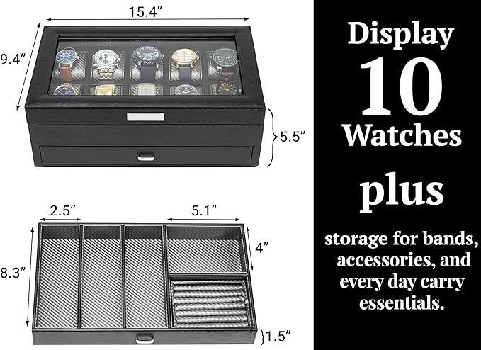 HOUNDSBAY Yachtsman Large Watch Box Jewelry Organizer for Men, Camo Gifts for Men, Jewelry Box Organizer, Watch Display & EDC Storage Drawer, Watch Case