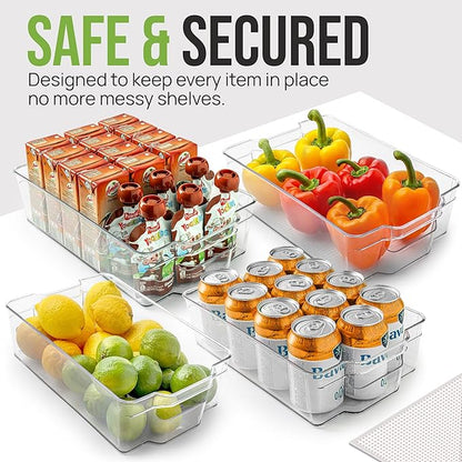 Zulay Kitchen 4 Pack Refrigerator Organizer Bins – Large Clear Fridge Storage Containers with Built-In Handles & Non-Slip Feet - Ideal Fridge Organizers, Kitchen Cabinets, Pantry Organization