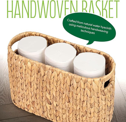 Toilet Paper Storage Holder with Built-in Handles, Water Hyacinth Toilet Papers Holder for up to 6 Mega Rolls, Wicker Toilets Paper Baskets, Decor Bathroom Storage Basket for Countertops,Shelves