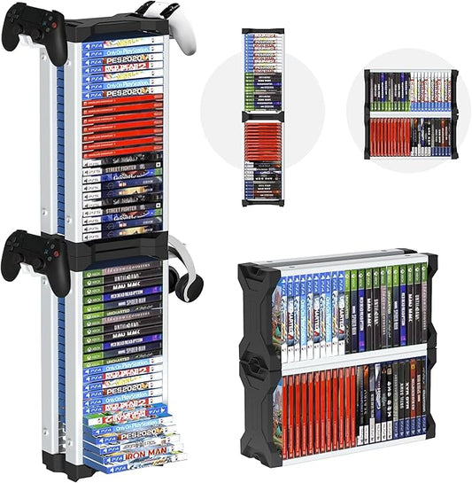 White Video Game Storage Tower 46 PCS - Universal Organizer for PS5 PS4 PS3 PS2 PSP, Xbox Series X/S One 360, Wii Wii U, Switch Switch 2 | Holds Game Cases, Controllers & Headphones