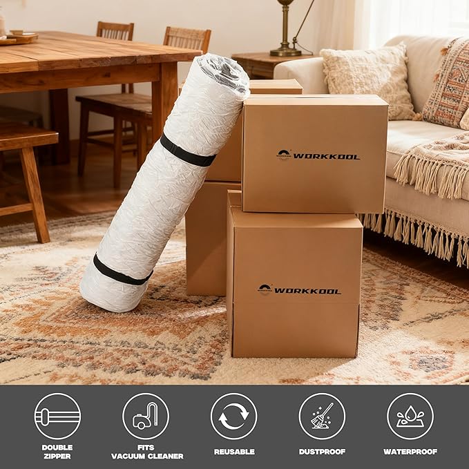 WORKKOOL Vacuum Mattress Bag for moving, Vacuum Sealed Bags for Mattress Storage, Mattress Compression Bag, Foam and Latex Mattress Vacuum Bag with Straps(KING. CAL-KING)