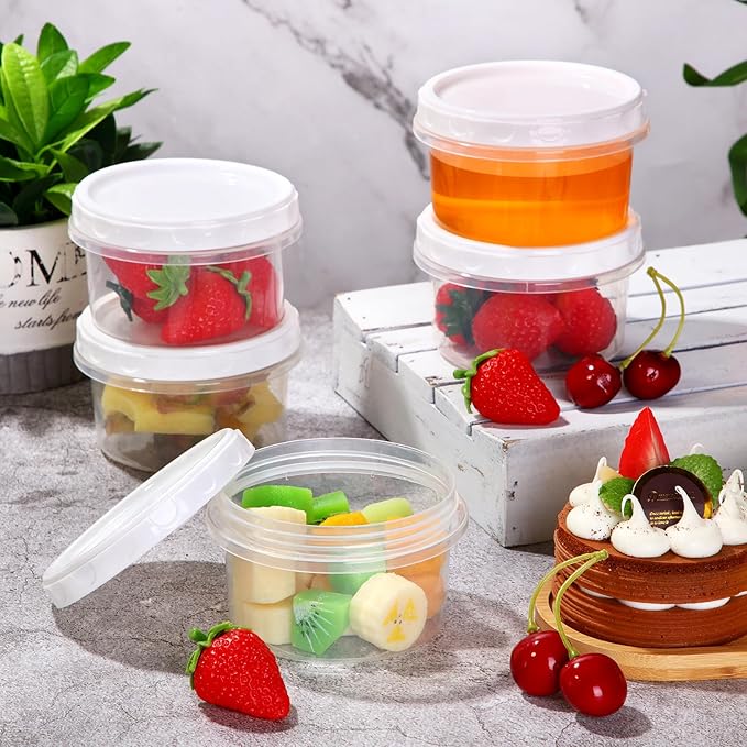 Sieral 36 Pack 8 oz Freezer Containers with Lids Reusable Deli Freezer Storage Containers Stackable Plastic Thick Twist Top Jars for Takeout Food Round Wide Mouth Lunch Snack (White)