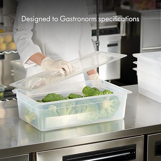 CURTA 4-Pack Full Size 6" Deep Food Pan with Handled Lid – NSF Commercial-Grade Translucent Polypropylene, Stackable Freezer-safe Storage for Restaurants, Catering & Buffets