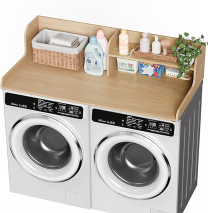 DTK Washer Dryer Wood Countertop with Shelf, Laundry Topper with Non-Slip Mat,27.55" Depth x 54" Width Dryer Covers for The Top with Edge Rails (Light Walnut)