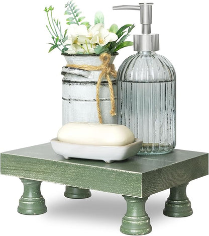 EOSAHR Pine Wood Riser Display Stand for Coffee Table – Stylish Pedestal Stand to Showcase Your Bathroom Accessories – Farmhouse Home Decor for Displaying Plant, Cupcakes and Soap Dish (Green)
