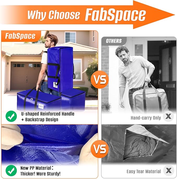 4-Pack Moving Bags with Backpack Straps & Carry Handles, 30 Gallons-125 L Heavy Duty Storage Totes for Space Saving, Foldable Storage Bags for College Dorm, Travel, Camping (Blue)