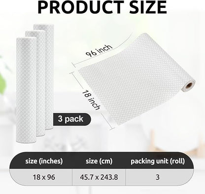 RAY STAR 18X96 Inch Shelf Liner for Kitchen Cabinets, Non-Adhesive Cabinet Liner Washable, PVC Drawer Liner for Dresser Non-Slip Bathroom (White Circle)(3 Roll)