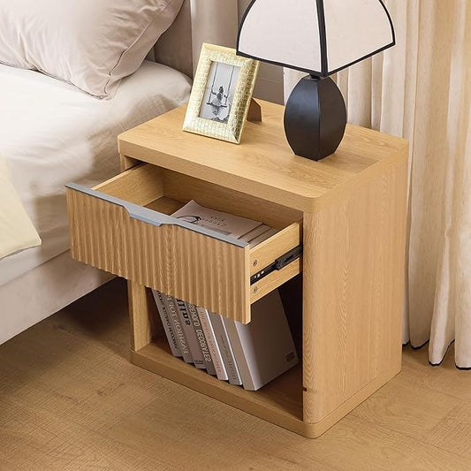 Lab Cosi Nightstands Set of 2, Night Stands with Drawer Storage, Fluted Bedside Table,Modern Night Stands with Handle,Larger Modern Bedside End Table for Bedroom Living Room Sofa Office