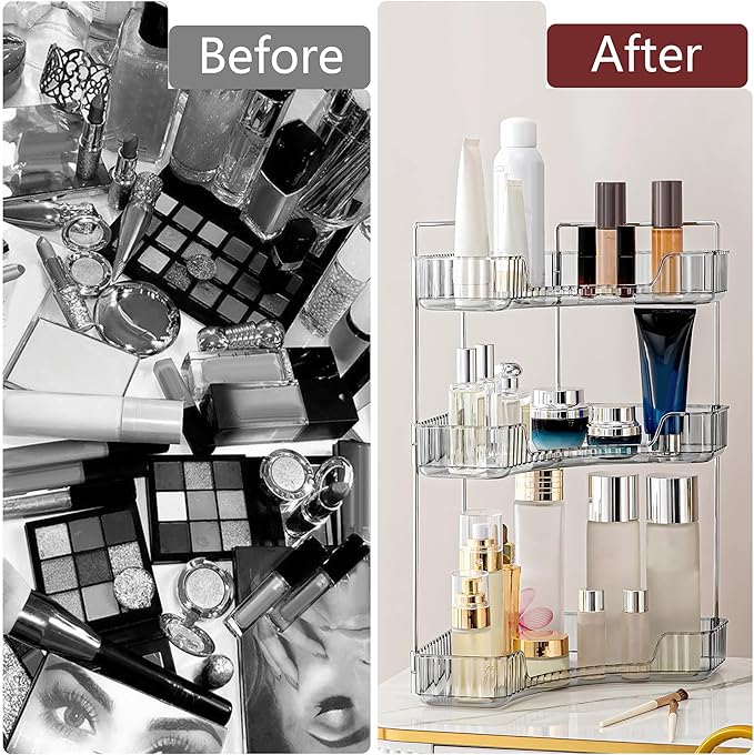 Weidace Corner Bathroom Counter Organizer Bathroom Countertop Shelf Makeup Organizer for Vanity Perfume Tray for Corner Storage (3 Tiers, Grey)