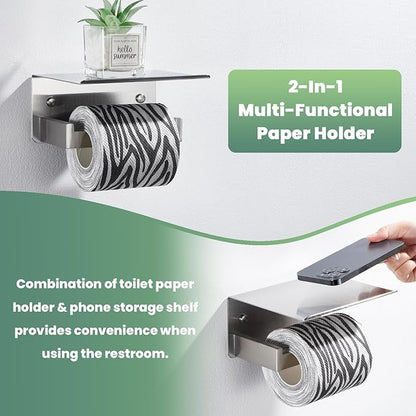 Toilet Paper Holder with Phone Shelf, Suyar 304 Stainless Steel Wall Mounted Toilet Tissue Roll Holder, Brushed Nickel