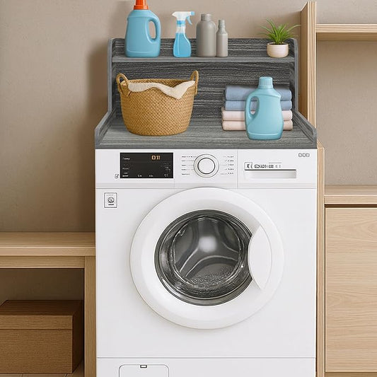 Royxen Washer Dryer Countertop with Shelf,2-Tier Laundry Countertop for Single Washer and Dryer,Soild Wood Core Washer Dryer Topper for Laundry Room Organization (Eucalyptus)