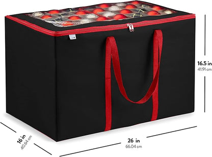 Premium Large Carrying Christmas Ornament storage Box with Clear Lid, 3" Compartment, Contains 10 Trays, Keeps 200 Holiday Ornaments & Xmas Accessories, Made Of Tear Proof Made Of 600D Oxford Fabric