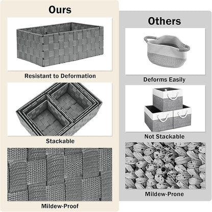 Woven Storage Baskets, Storage Bins, Cube Basket Container Baskets Storage Boxes Organizers for Clothes /Shelves/ Closet, Set of 6 (Grey)