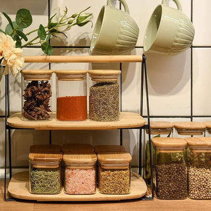 Glass Food Storage Jars Square 10oz, 12 Pack Glass Jars With Bamboo Lids, Kitchen Storage Containers For Spice, Candy, Cookie, Storage For Pantry Organizers