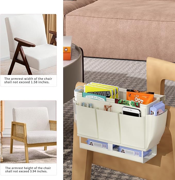 Frjjthchy Bedside Caddy Bedside Organizer,Bed Caddy with 11 Pockets and Power Strip Holder,Versatile Bedside Storage Caddy for Home,Dorm,Bunk,Hospital,Crib Bed (White)