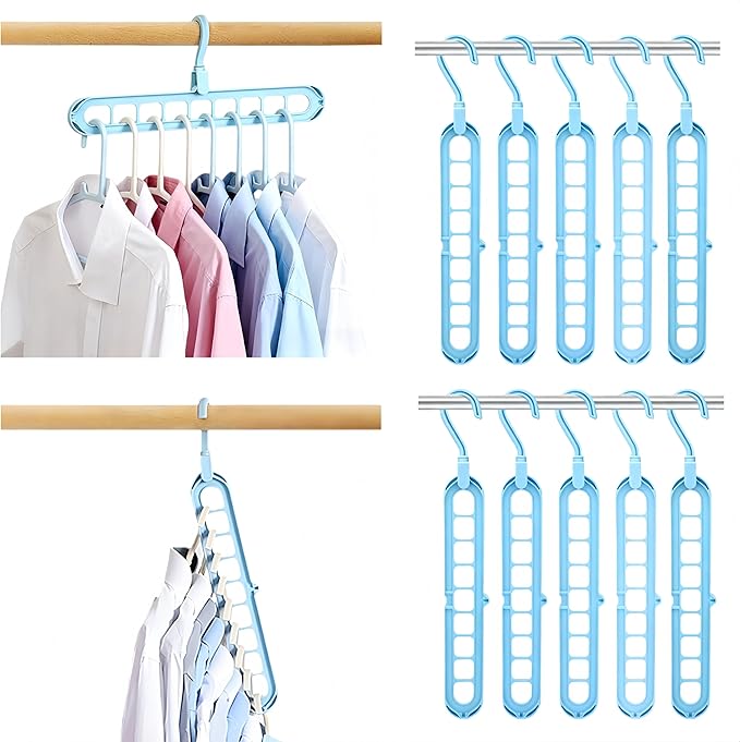 YZÉ BY YIZHE 【9-Space Saving Hangers】, 【Heavy Duty PP Plastic】 【Cascading Hanger Organizer 】 with Anti-Skid Foldable Design for Closet (Blue, 10)