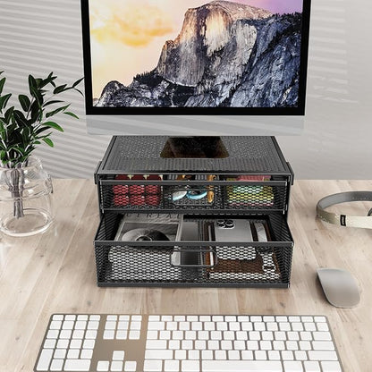 Under Desk Drawer Organizer No Drill Metal Under Desk Storage Drawer Container 2 Slide Out Cabinet Drawer Suitable for Home And Office (Medium)