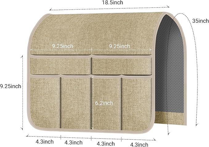 Meeall Armchair Caddy & Remote Control Holder for Couch & Recliner | Non-Slip Armrest Organizer with 6 Pockets for TV Remote, Phone, Tablet, Magazine & More, 19 x 35 Inches, Beige