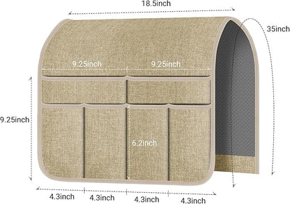 Meeall Armchair Caddy & Remote Control Holder for Couch & Recliner | Non-Slip Armrest Organizer with 6 Pockets for TV Remote, Phone, Tablet, Magazine & More, 19 x 35 Inches, Beige