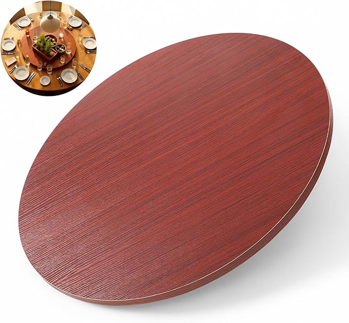 24" Walnut Wood Lazy Susan for Table Top, Large Turntable Rotating Serving Tray for Counter Top Solid Wooden Round Lazy Susan Organizer for Kitchen Spinning Food Server Centerpieces