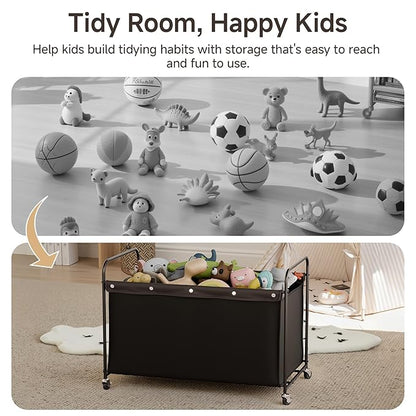 StorageWorks Toy Chest Storage with Wheels, Extra Large Kids Toy Box, Toy Storage Organizer, Metal Toybox for Bedroom, Living Room Area, Kids Room, 200L, Black