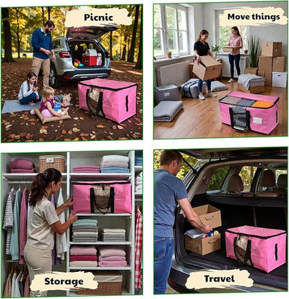 LALABAG 6-Pack Extra Large Heavy Duty Moving Bags with Zippers & Reinforced Handles - Pink Clothes Storage Bags, Oversized Packing Totes for Moving & Organizing
