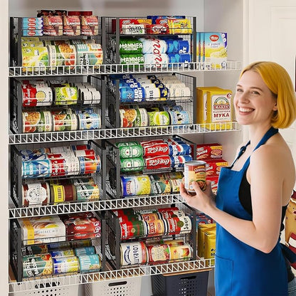JKsmart 2-Tier Stackable Can Rack Organizer for Pantry, Adjustable Can Dispenser Holds Up to 62 Cans, Can Storage Holder for Various Ounces of Canned Food Soda Drinks, Black, 2 Pack (Petent Pending)