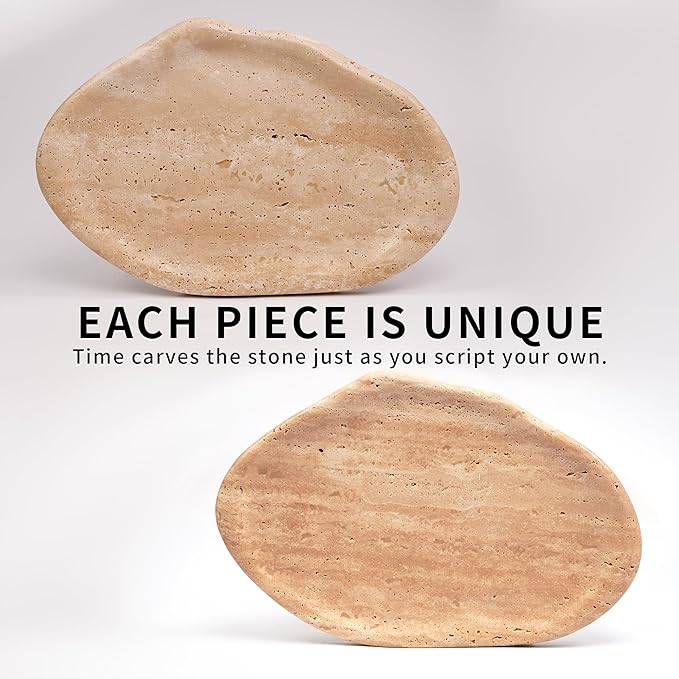 LWALMS Marble Clould Tray for Bathroom - Travertine Stone Catchall Jewelry Dish for Kithchen Counter and Aesthetic Room Decor, Cute Decorative Vanity Dishes for Trinket Ring Key Candle (9.5'' x 6.3'')