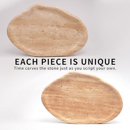 LWALMS Marble Clould Tray for Bathroom - Travertine Stone Catchall Jewelry Dish for Kithchen Counter and Aesthetic Room Decor, Cute Decorative Vanity Dishes for Trinket Ring Key Candle (9.5'' x 6.3'')