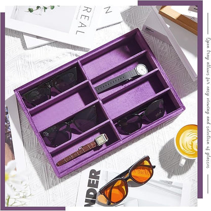 Amylove 2 Pcs Sunglass Organizer Trays Glasses Stackable Jewelry Trays Sunglass Organizer Display Box(8 Grids,Purple)