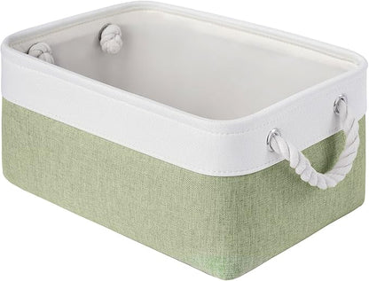 Storage Baskets for Shelves 13.8x9.8x6.7 Inch, Foldable Fabric Storage Bins with Handles, Small Storage Baskets for Organizing Closet, Office, Home Organization (1-Pack, White&Green)