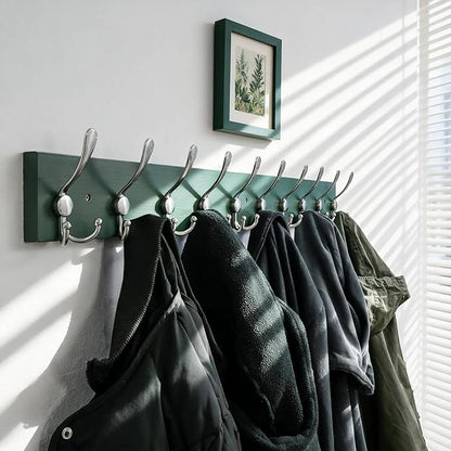 SKOLOO Creations Forest Green Solid Wood Wall Mounted Coat Rack, 10 Hooks, 38-1/8" Long - Kitchen, Mudroom, Entryway, Bathroom - Includes Mounting Hardware, Wall Coat Hanger, Towel Rack, Pack of 2