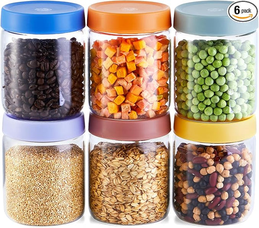 Premium 16oz Borosilicate Glass Jars With Airtight Lids (6 Pack) - Freezer, Oven, Microwave & Dishwasher Safe - Wide Mouth Meal Prep Containers For Pantry Storage, Soups & Overnight Oats