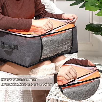 Sadnyy 6 Pcs Clear Storage Bags Zippered Plastic Clothes Containers Case Fabric Blanket Organizer Large Sweater Storage Bins with Handles for Cloth Bedding Sheets Closet Toys(16 x 12 x 8 Inch,Gray)