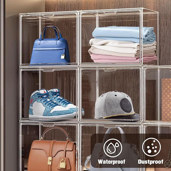 EZJOB 4Pack X-Large Purse Organizer for Closet Clear Acrylic Display Case for Handbag Organizer, Purse Storage Box with Magnetic Door, Dustproof Storage Bins for Collectibles, Size 14