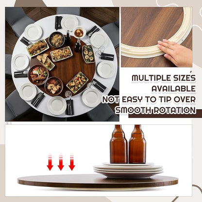 24" Black Walnut Wood Lazy Susan for Table Top, Large Turntable Rotating Serving Tray for Counter Top Solid Wooden Round Lazy Susan Organizer for Kitchen Spinning Food Server Centerpieces