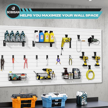 24PCS Slatwall Accessories Set, Includes Metal Slatwall Baskets, Shelves and Hooks, Heavy Duty Slat Wall Organizer Kit for Shops, Garage and Room Storage (Black,24pcs)