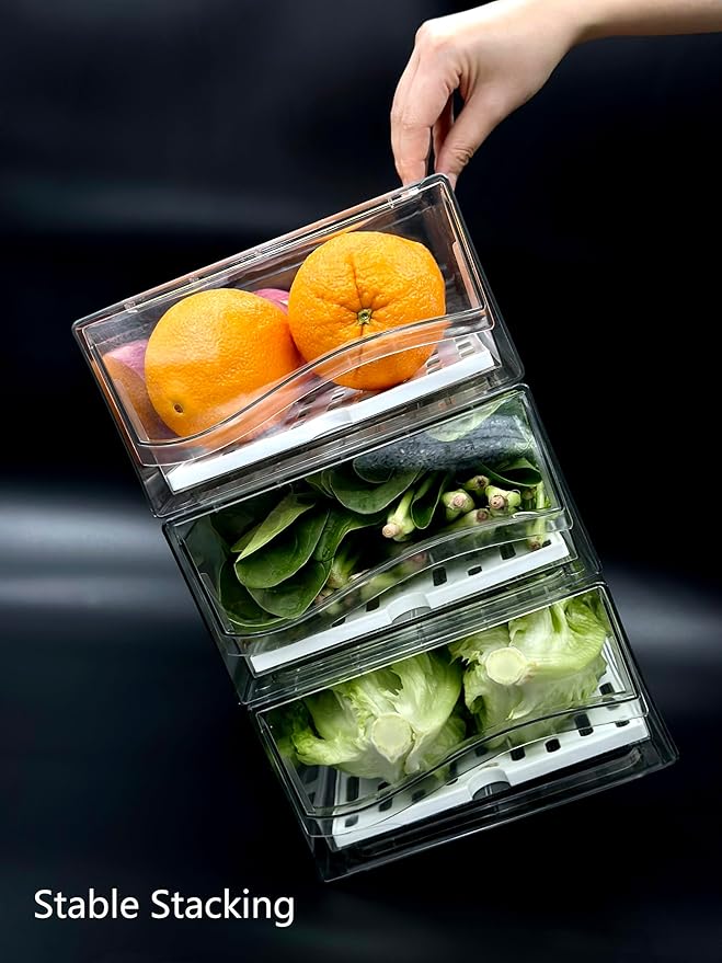 Femoliyes Refrigerator Organizers and Storage Drawer, Stackable Fruit Storage Containers for Fridge, Reusable Fridge Organizer fit for Kitchen Refrigerator and Restaurant Freezer (2 Drawers, Large)