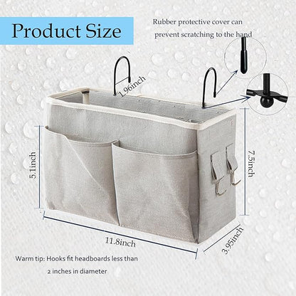 2-Pack Bedside Caddy, Bedside Hanging Storage Organizer for College Dorm Beds, Bunk Beds and Hospital Beds Rails, The Hanging Basket Can be Placed Magazine, Books, Phones,kettle, Glasses (Grey)