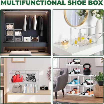 EZJOB 6 Pack Shoe Storage Boxes Clear Plastic Stackable X-Large Containers Sneaker Storage Display Case Zapateras Organizer with Magnetic Door, Easy Assembly,Fit up to US Size 14
