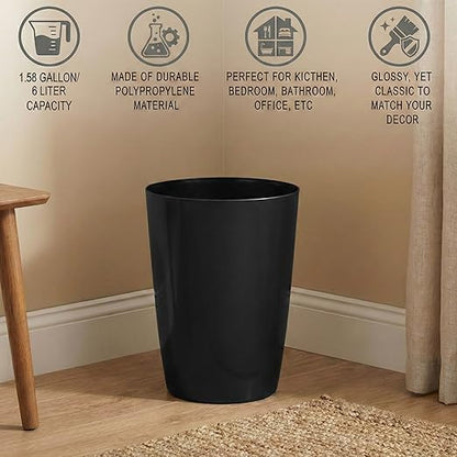 Mini Waste Basket - Pack of 2 Durable Small Plastic Garbage Trash Can Bin - Lidless Open-Top, Slim Profile for Compact Spaces - Suitable for Home, Bathroom, Office, Bedroom & More, Black