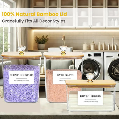 3 Pack Plastic Laundry Pods Container & Dryer Sheet Holder with Lids, Labels & Scoops - Laundry Powder Container for Laundry Room Organization and Storage