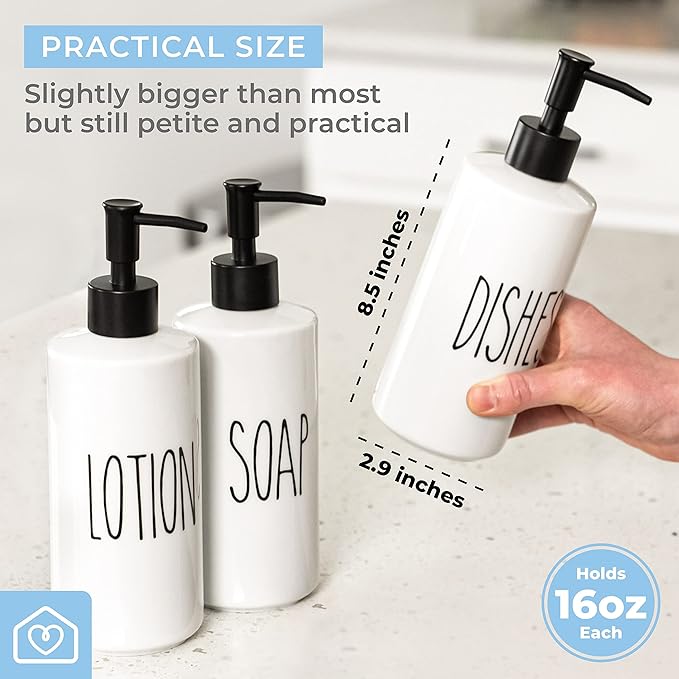 Heartland Home Porcelain 16oz Liquid Dispenser - Kitchen, Bathroom & Laundry Soap & Detergent Dispenser