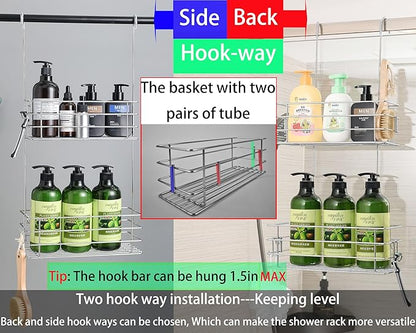 Seltomer Hanging Shower Rack Shower Caddy with Rotatable Hook bar Over the Door and Can be Hung on the Faucet or Claw Foot, 304 Stainless Steel Rust Proof and Durable (Double-Layer)