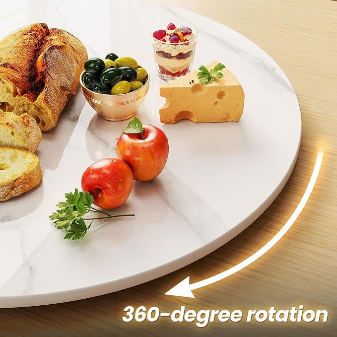 23.6" Lazy Susan Turntable – 360° Sinteredstone Silent Anti-Slip Turntable, Table Top Centerpiece for Kitchen, Pantry, Spice Rack, Refrigerator & Dining Table, White