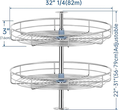 32 1/4" Chrome Corner Cabinet Lazy Susan, Full Circle Corner Cabinet Lazy Susan Replacement Shelves, Minimum Cabinet Size 36 inches, Rotating Rack for Corner Base Kitchen