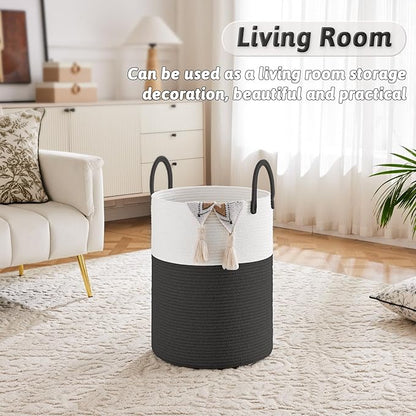 Laundry Basket,Woven Cotton Rope Laundry Hamper,40L for Decorative Storage of Dirty Clothes,Toys and Blankets in Bathroom,Baby Room and Living Room