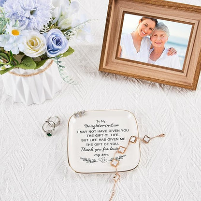 COZITED Daughter in Law Gifts from Mother in Law - Jewelry Dish Tay for Daughter in Law Birthday Christmas Valentines Mother's Day Wedding Gift for Daughter in Law - Thank You for Loving My Son