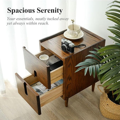 Cttasty Narrow Nightstand, Mid Century Modern Nightstand, Solid Wood Bedside Table, Side Table witn Drawers (Walnut, 11.81inches)